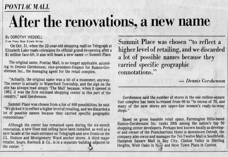 Summit Place Mall (Pontiac Mall) - Sep 21 1983 Article (newer photo)